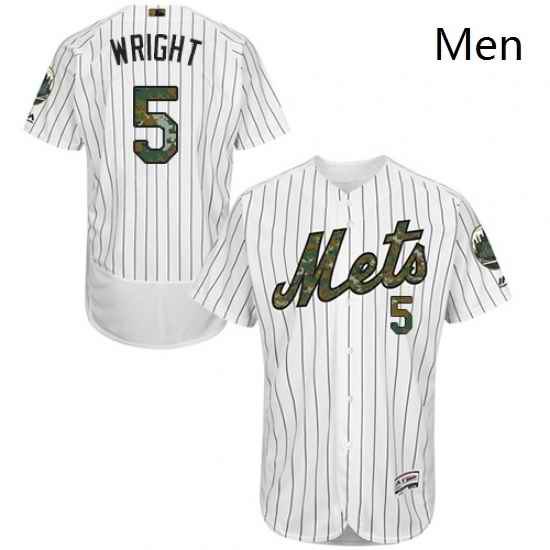 Mens Majestic New York Mets 5 David Wright Authentic White 2016 Memorial Day Fashion Flex Base MLB Jersey